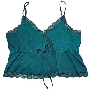 American Eagle Green Lace Trim Cropped Camisole Y2K Women's XL